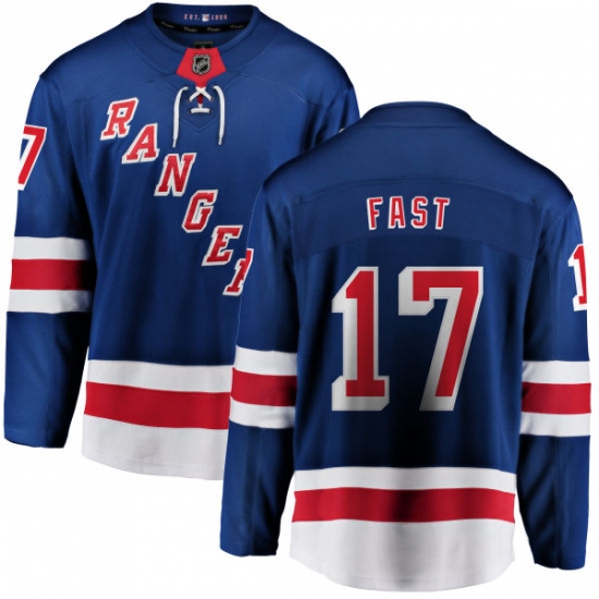 Youth New York Rangers 17 Jesper Fast Fanatics Branded Royal Blue Home Breakaway NHL Jersey