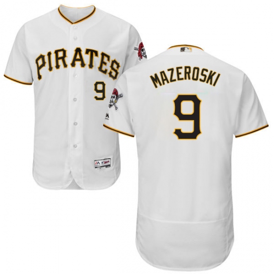 Men's Majestic Pittsburgh Pirates 9 Bill Mazeroski White Home Flex Base Authentic Collection MLB Jersey