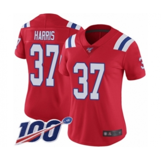 Women's New England Patriots 37 Damien Harris Red Alternate Vapor Untouchable Limited Player 100th Season Football Jersey