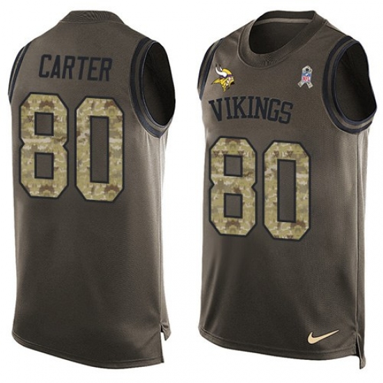 Men's Nike Minnesota Vikings 80 Cris Carter Limited Green Salute to Service Tank Top NFL Jersey