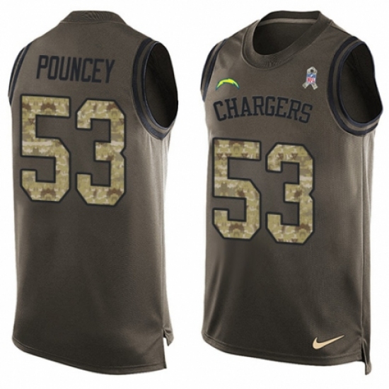 Men's Nike Los Angeles Chargers 53 Mike Pouncey Limited Green Salute to Service Tank Top NFL Jersey
