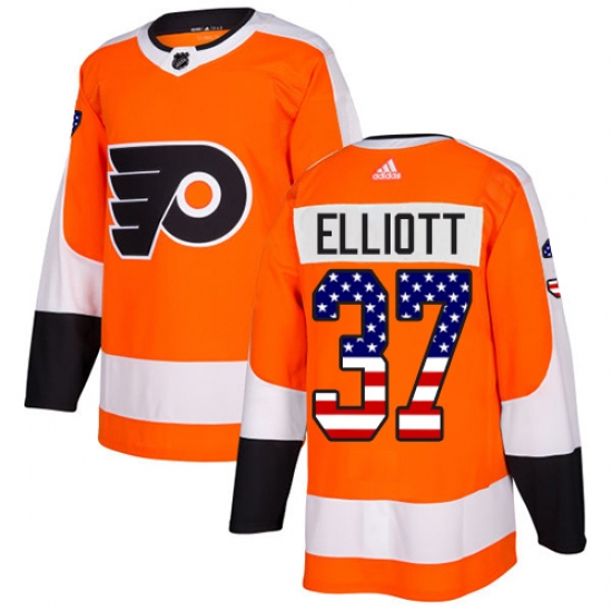 Men's Adidas Philadelphia Flyers 37 Brian Elliott Authentic Orange USA Flag Fashion NHL Jersey