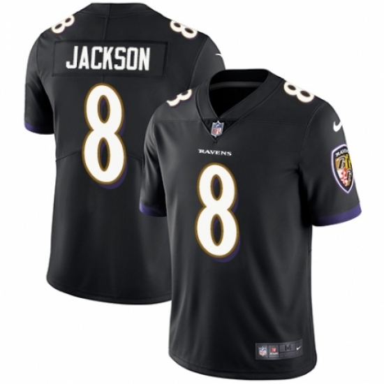 Men's Nike Baltimore Ravens 8 Lamar Jackson Black Alternate Vapor Untouchable Limited Player NFL Jersey