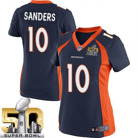 Women's Nike Denver Broncos 10 Emmanuel Sanders Elite Navy Blue Alternate Super Bowl 50 Bound NFL Jersey