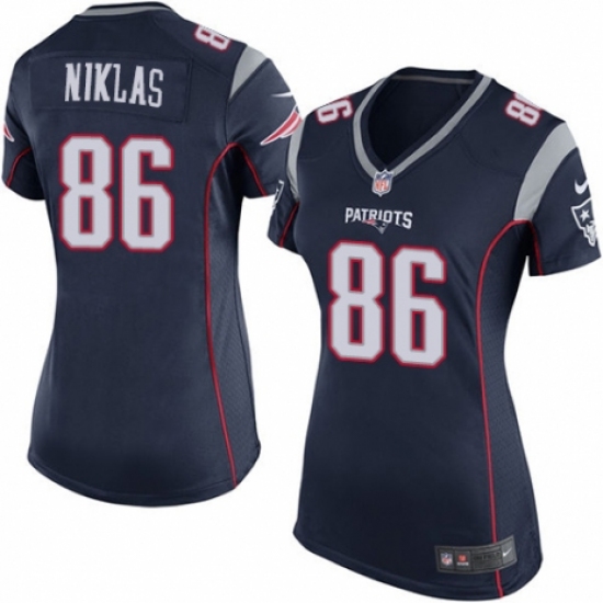 Women's Nike New England Patriots 86 Troy Niklas Game Navy Blue Team Color NFL Jersey