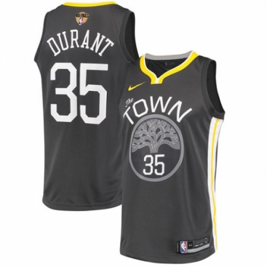 Youth Nike Golden State Warriors 35 Kevin Durant Swingman Black Alternate 2018 NBA Finals Bound NBA Jersey - Statement Edition
