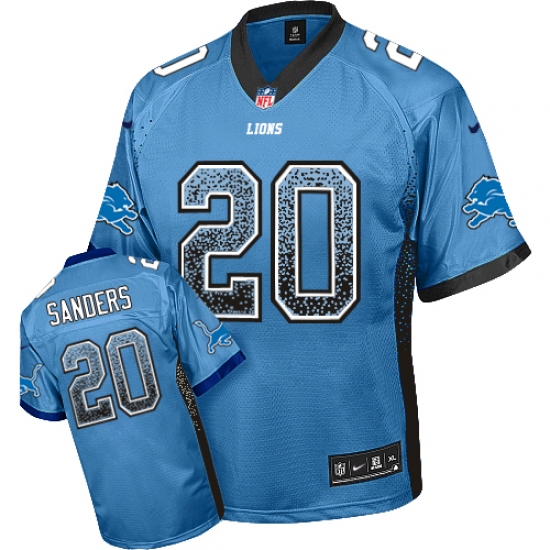 Men's Nike Detroit Lions 20 Barry Sanders Elite Light Blue Drift Fashion NFL Jersey