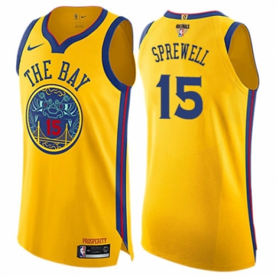 Youth Nike Golden State Warriors 15 Latrell Sprewell Swingman Gold 2018 NBA Finals Bound NBA Jersey - City Edition