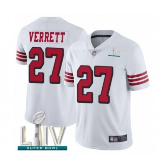 Men's San Francisco 49ers 27 Jason Verrett Limited White Rush Vapor Untouchable Super Bowl LIV Bound Football Jersey