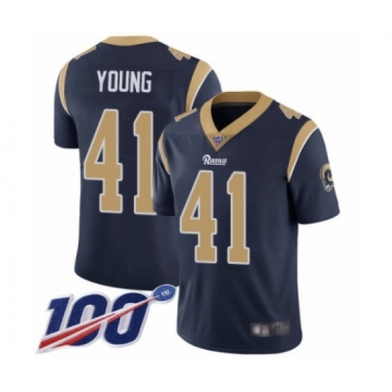Men's Los Angeles Rams 41 Kenny Young Navy Blue Team Color Vapor Untouchable Limited Player 100th Season Football Jersey