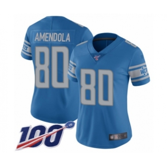 Women's Detroit Lions 80 Danny Amendola Blue Team Color Vapor Untouchable Limited Player 100th Season Football Jersey