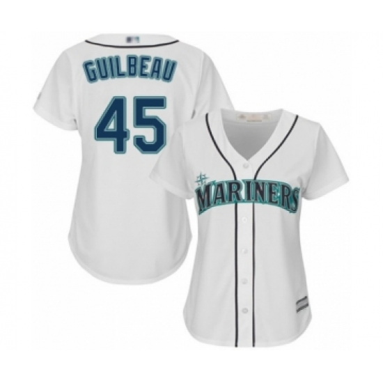 Women's Seattle Mariners 45 Taylor Guilbeau Authentic White Home Cool Base Baseball Player Jersey