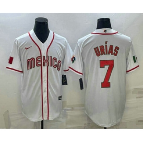 Men's Mexico Baseball 7 Julio Urias 2023 White World Baseball Classic Stitched Jersey