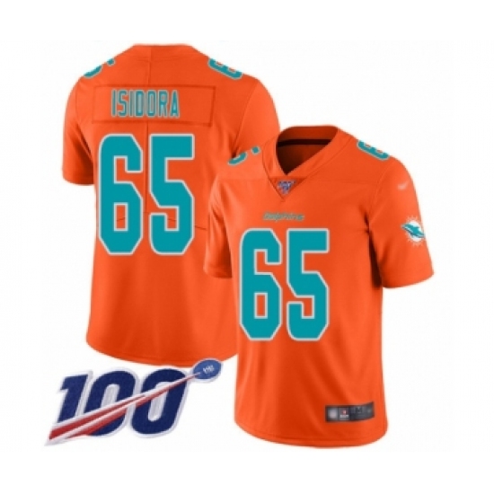 Men's Miami Dolphins 65 Danny Isidora Limited Orange Inverted Legend 100th Season Football Jersey