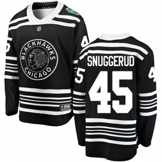 Men's Chicago Blackhawks 45 Luc Snuggerud Black 2019 Winter Classic Fanatics Branded Breakaway NHL Jersey