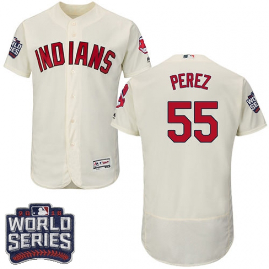 Men's Majestic Cleveland Indians 55 Roberto Perez Cream 2016 World Series Bound Flexbase Authentic Collection MLB Jersey