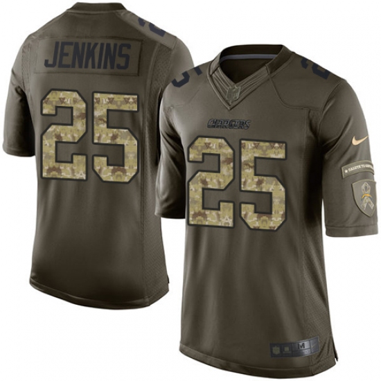 Men's Nike Los Angeles Chargers 25 Rayshawn Jenkins Elite Green Salute to Service NFL Jersey