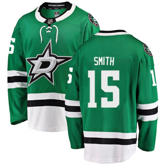 Youth Dallas Stars 15 Bobby Smith Authentic Green Home Fanatics Branded Breakaway NHL Jersey