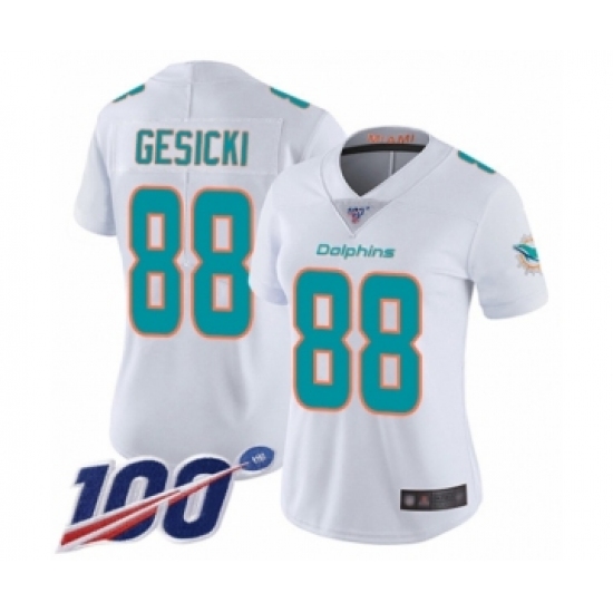 Women's Miami Dolphins 88 Mike Gesicki White Vapor Untouchable Limited Player 100th Season Football Jersey