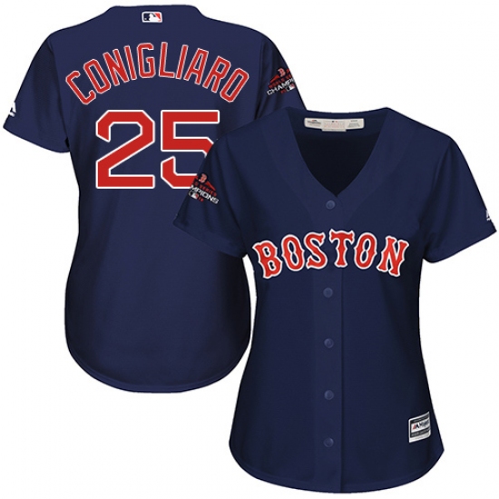 Women's Majestic Boston Red Sox 25 Tony Conigliaro Authentic Navy Blue Alternate Road 2018 World Series Champions MLB Jersey