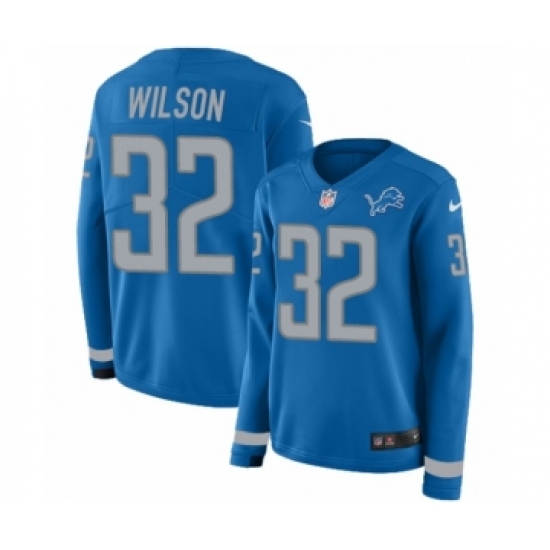 Women's Nike Detroit Lions 32 Tavon Wilson Limited Blue Therma Long Sleeve NFL Jersey