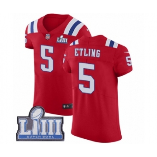 Men's Nike New England Patriots 5 Danny Etling Red Alternate Vapor Untouchable Elite Player Super Bowl LIII Bound NFL Jersey