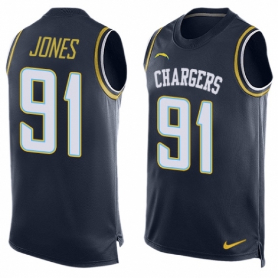 Men's Nike Los Angeles Chargers 91 Justin Jones Limited Navy Blue Player Name & Number Tank Top NFL Jersey