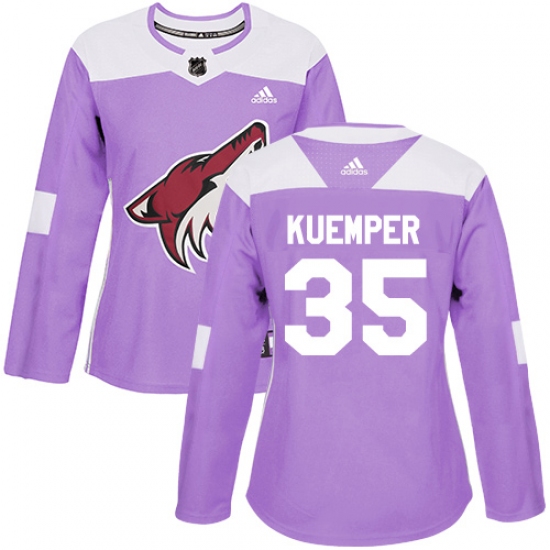Women's Adidas Arizona Coyotes 35 Darcy Kuemper Authentic Purple Fights Cancer Practice NHL Jersey