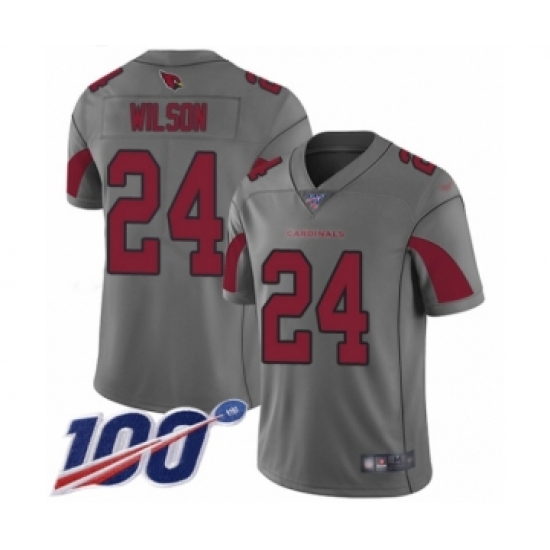 Men's Arizona Cardinals 24 Adrian Wilson Limited Silver Inverted Legend 100th Season Football Jersey