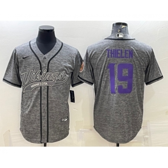 Men's Minnesota Vikings 19 Adam Thielen Grey Gridiron With Patch Cool Base Stitched Baseball Jersey