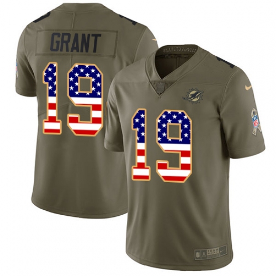 Youth Nike Miami Dolphins 19 Jakeem Grant Limited Olive USA Flag 2017 Salute to Service NFL Jersey