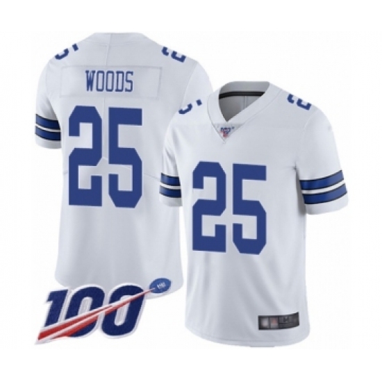 Men's Dallas Cowboys 25 Xavier Woods White Vapor Untouchable Limited Player 100th Season Football Jersey