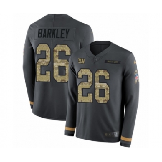 Youth Nike New York Giants 26 Saquon Barkley Limited Black Salute to Service Therma Long Sleeve NFL Jersey