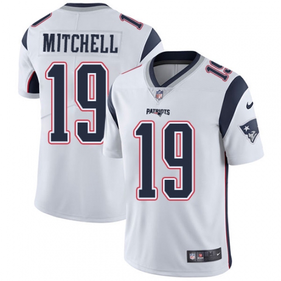 Men's Nike New England Patriots 19 Malcolm Mitchell White Vapor Untouchable Limited Player NFL Jersey