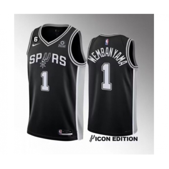 Men's San Antonio Spurs 1 Victor Wembanyama Black 2022-23 Icon Edition With NO.6 Stitched Basketball Jersey