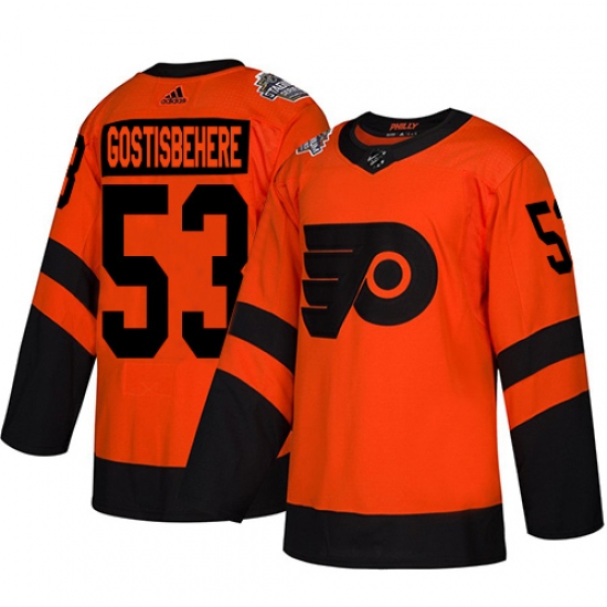 Women's Adidas Philadelphia Flyers 53 Shayne Gostisbehere Orange Authentic 2019 Stadium Series Stitched NHL Jersey