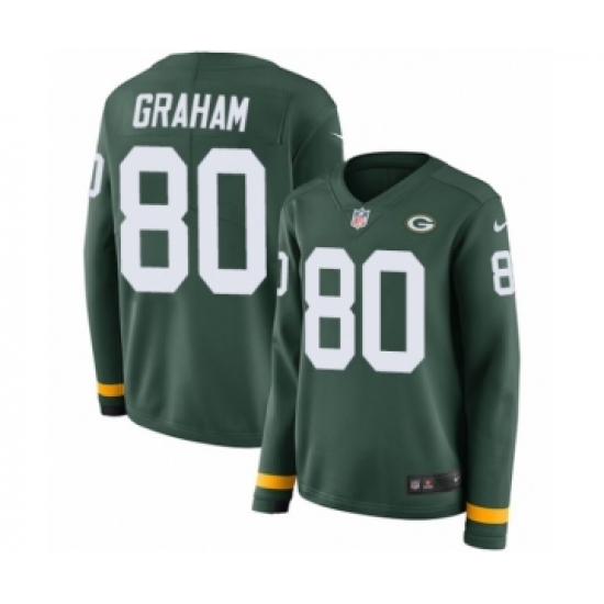 Women's Nike Green Bay Packers 80 Jimmy Graham Limited Green Therma Long Sleeve NFL Jersey