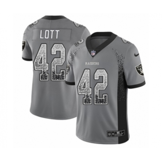 Men's Nike Oakland Raiders 42 Ronnie Lott Limited Gray Rush Drift Fashion NFL Jersey