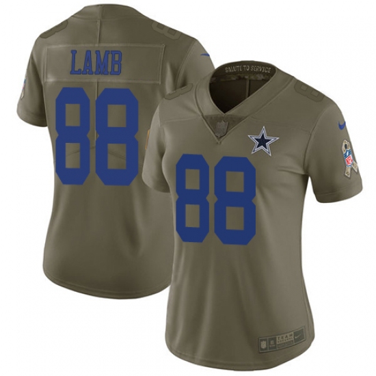 Women's Dallas Cowboys 88 CeeDee Lamb Olive Stitched Limited 2017 Salute To Service Jersey
