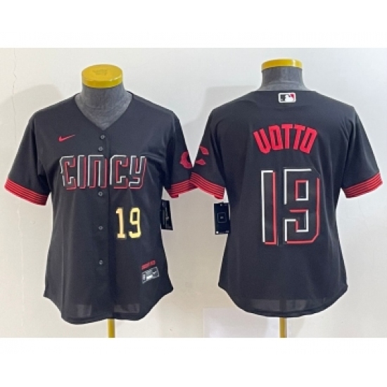 Women's Cincinnati Reds 19 Joey Votto Number Black 2023 City Connect Cool Base Stitched Jersey