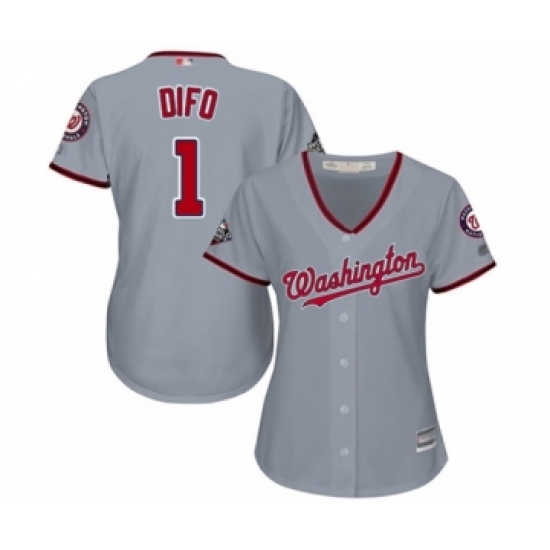 Women's Washington Nationals 1 Wilmer Difo Authentic Grey Road Cool Base 2019 World Series Bound Baseball Jersey