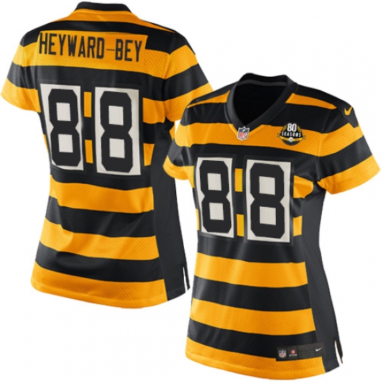 Women's Nike Pittsburgh Steelers 88 Darrius Heyward-Bey Game Yellow/Black Alternate 80TH Anniversary Throwback NFL Jersey
