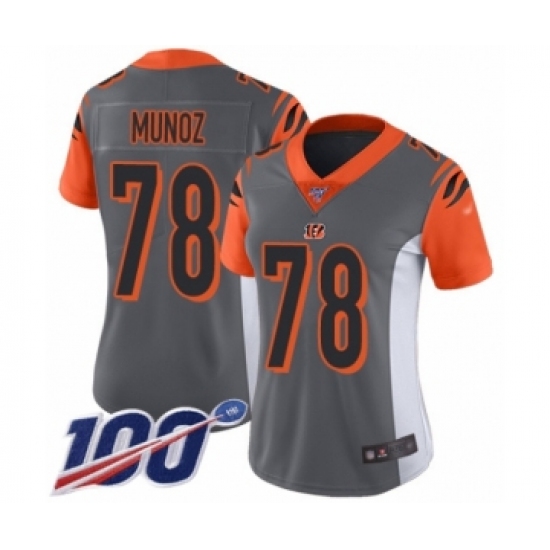 Women's Cincinnati Bengals 78 Anthony Munoz Limited Silver Inverted Legend 100th Season Football Jersey