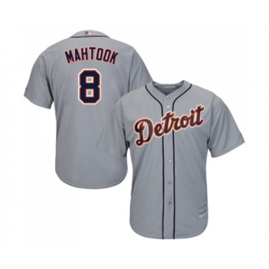 Men's Detroit Tigers 8 Mikie Mahtook Replica Grey Road Cool Base Baseball Jersey