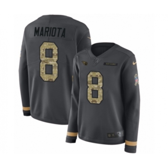 Women's Nike Tennessee Titans 8 Marcus Mariota Limited Black Salute to Service Therma Long Sleeve NFL Jersey