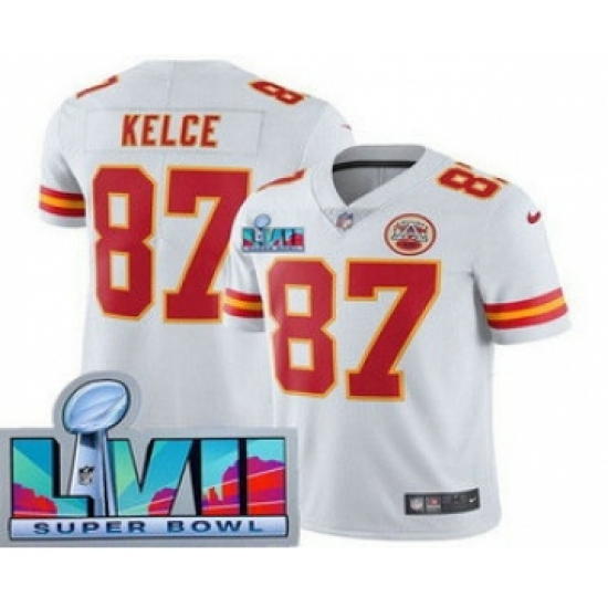 Youth Kansas City Chiefs 87 Travis Kelce Limited White Super Bowl LVII Vapor Jersey