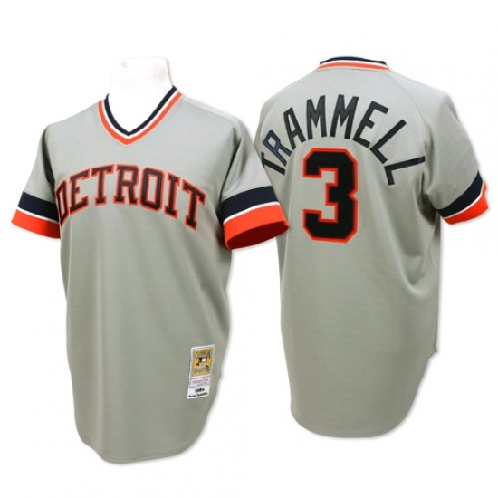 Men's Mitchell and Ness Detroit Tigers 3 Alan Trammell Replica Grey Throwback MLB Jersey