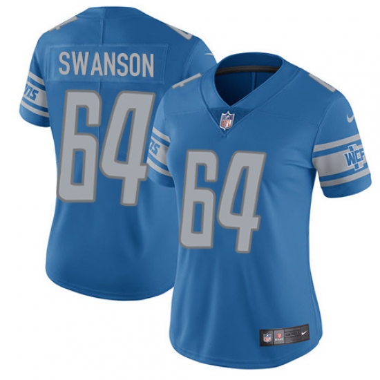 Women's Nike Detroit Lions 64 Travis Swanson Limited Light Blue Team Color Vapor Untouchable NFL Jersey