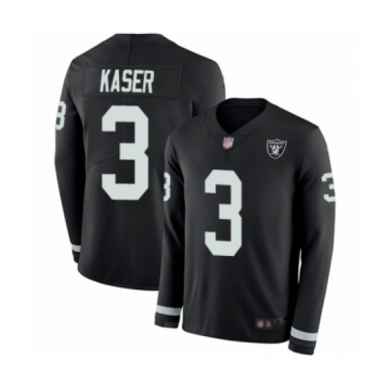 Men's Oakland Raiders 3 Drew Kaser Limited Black Therma Long Sleeve Football Jersey
