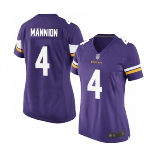 Women's Minnesota Vikings 4 Sean Mannion Game Purple Team Color Football Jersey